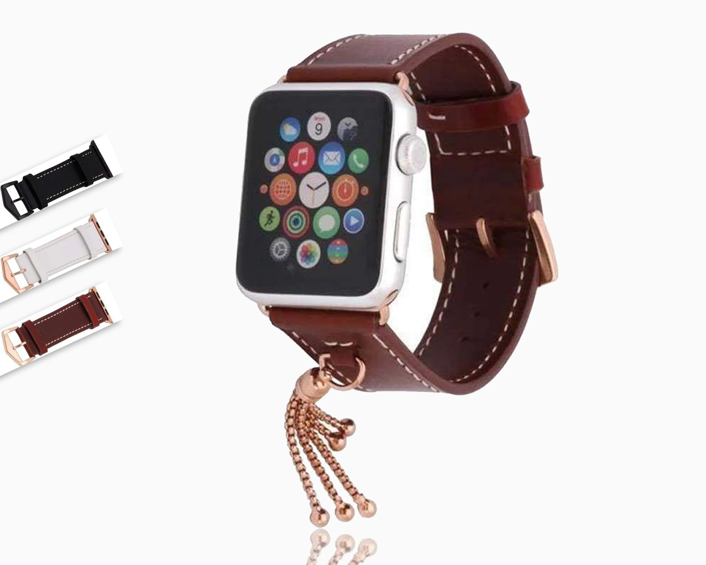 Apple Watch Series Rose gold Tassels Cowhide Genuine Leather Strap