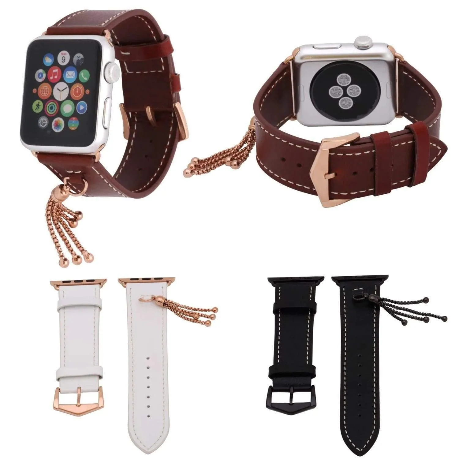 Apple Watch Series Rose gold Tassels Cowhide Genuine Leather Strap