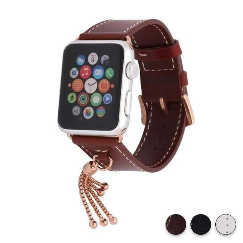 Apple Watch Series Rose gold Tassels Cowhide Genuine Leather Strap