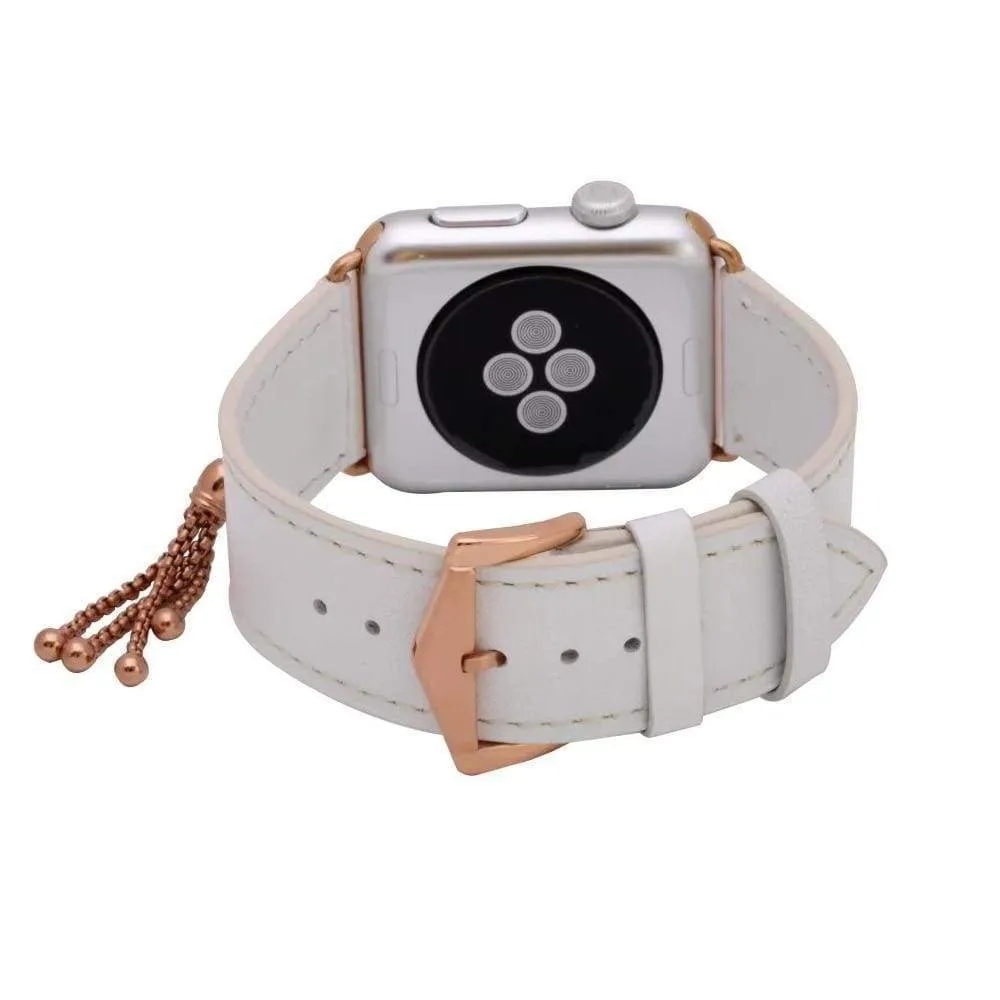 Apple Watch Series Rose gold Tassels Cowhide Genuine Leather Strap