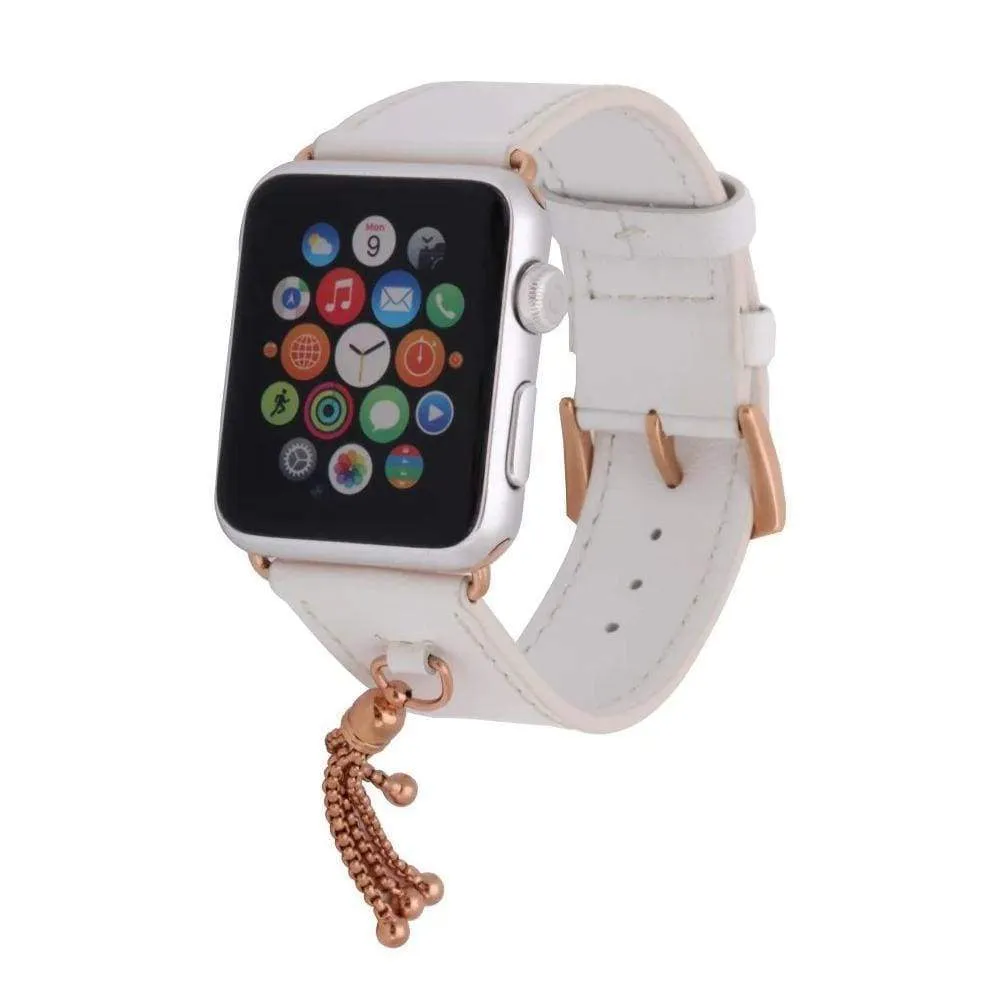 Apple Watch Series Rose gold Tassels Cowhide Genuine Leather Strap