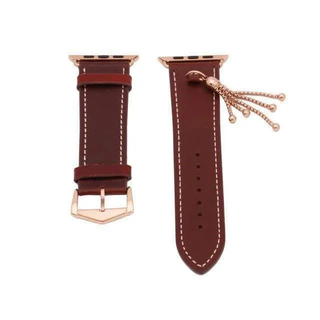 Apple Watch Series Rose gold Tassels Cowhide Genuine Leather Strap