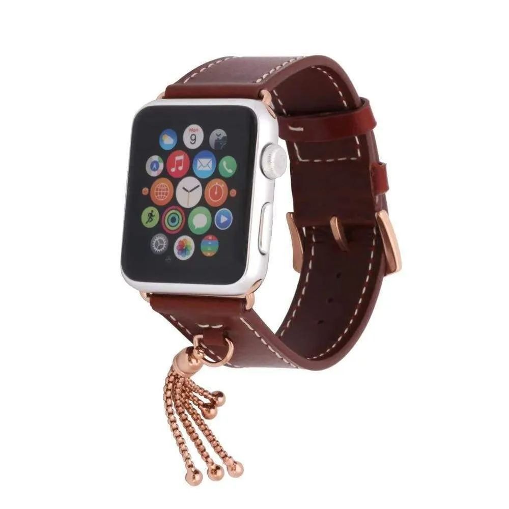 Apple Watch Series Rose gold Tassels Cowhide Genuine Leather Strap