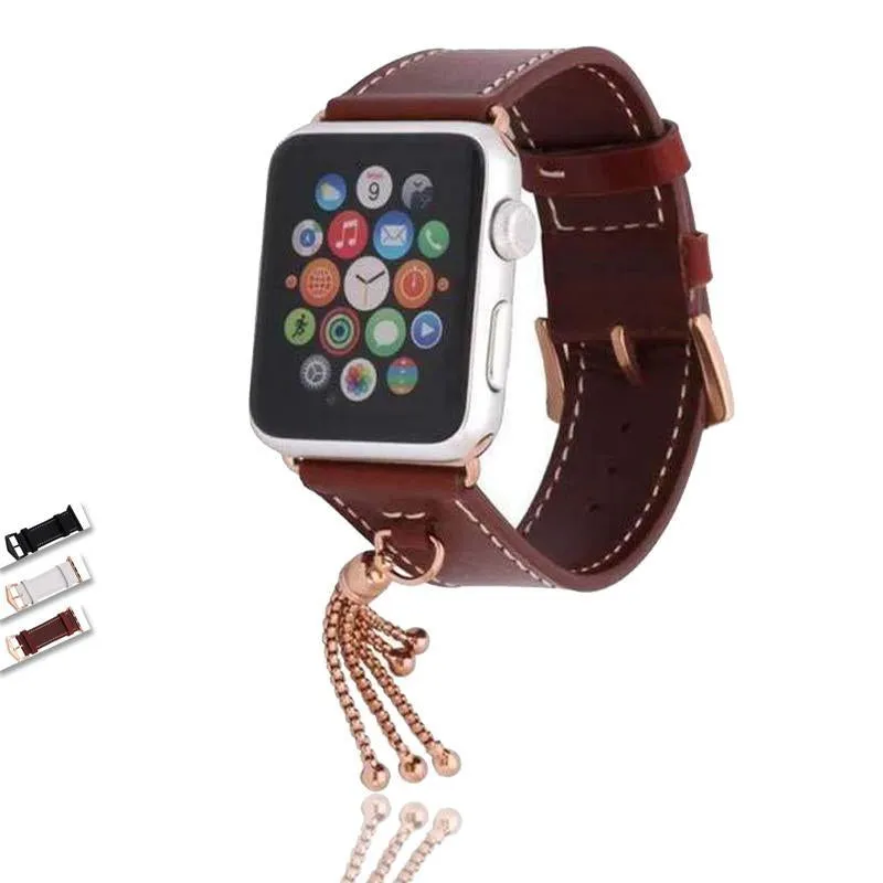 Apple Watch Series Rose gold Tassels Cowhide Genuine Leather Strap