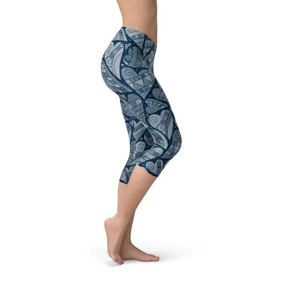 Blue Hearts on Heart Capri Leggings