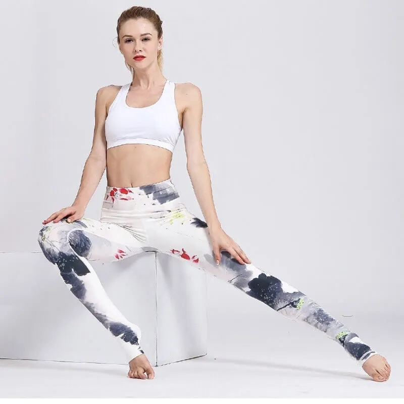 High Waist Sports Leggings with Floral Prints for Women - SF1157