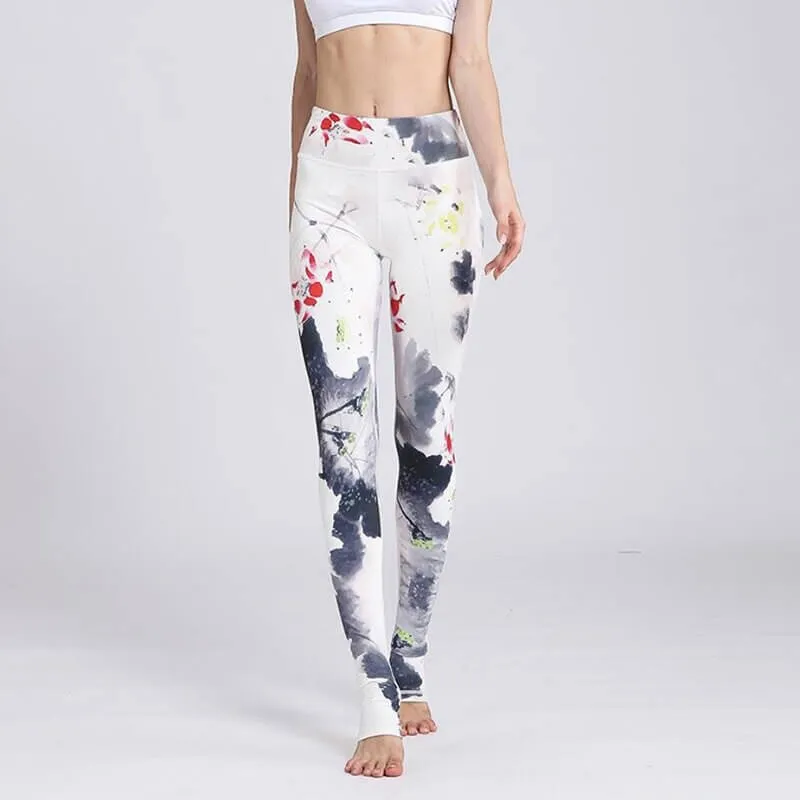 High Waist Sports Leggings with Floral Prints for Women - SF1157