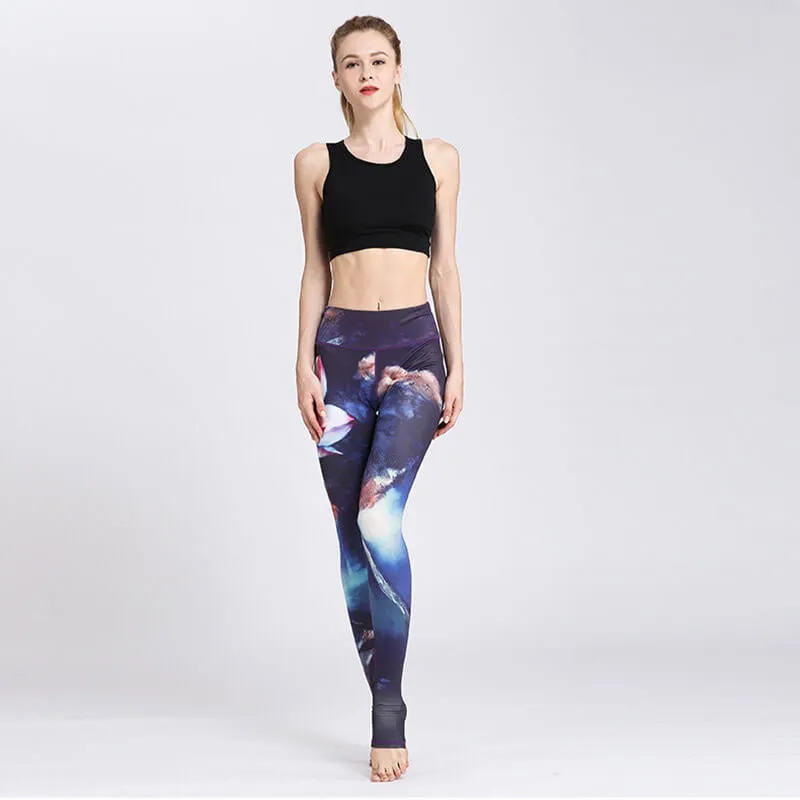 High Waist Sports Leggings with Floral Prints for Women - SF1157