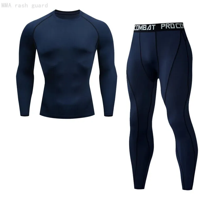 Men's Compression Sportswear Set Long Sleeve Shirt Sun Protection Base Layer Underwear for Fitness Tracksuit