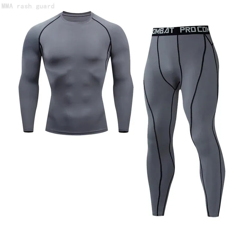 Men's Compression Sportswear Set Long Sleeve Shirt Sun Protection Base Layer Underwear for Fitness Tracksuit