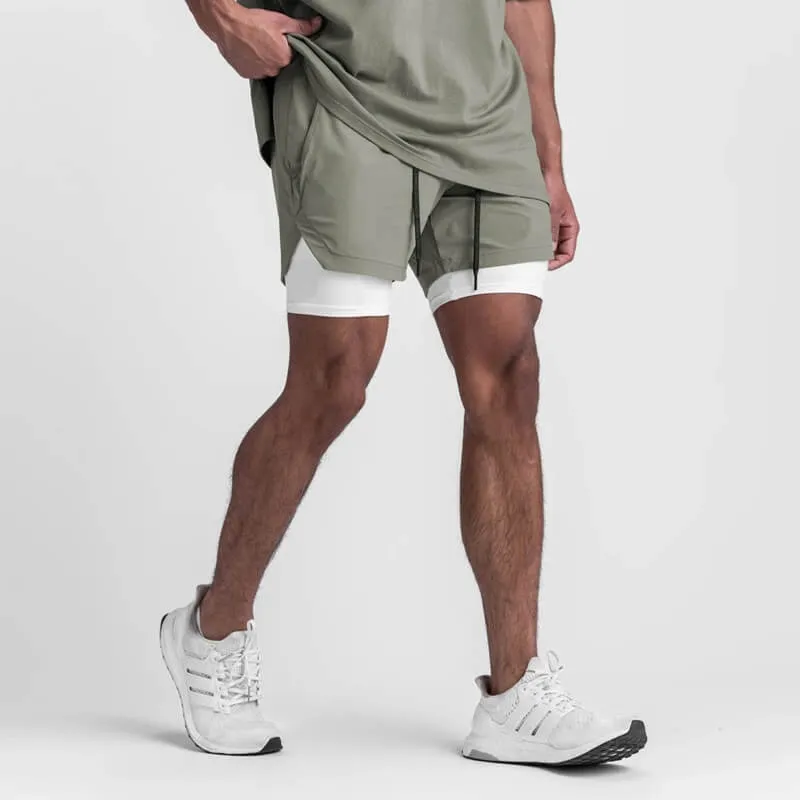 Men's Double-Layer Sports Running Shorts with Pockets - SF1105