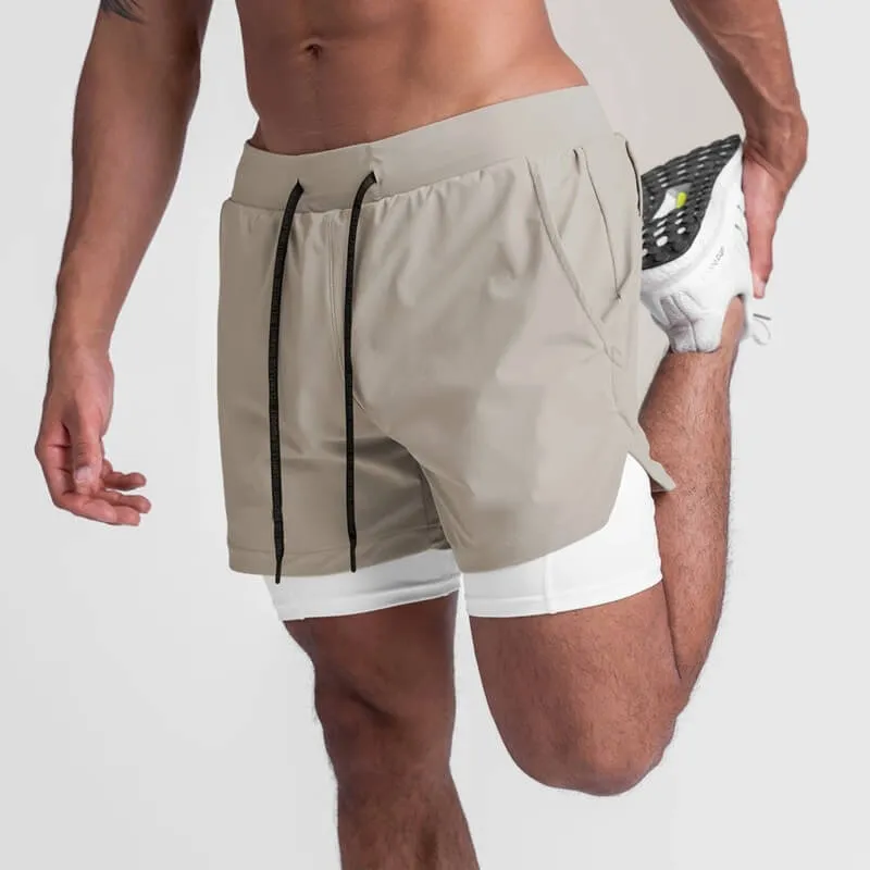 Men's Double-Layer Sports Running Shorts with Pockets - SF1105