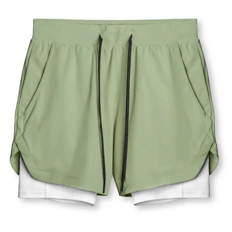 Men's Double-Layer Sports Running Shorts with Pockets - SF1105