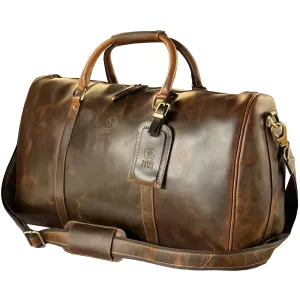 Nando Adventure Leather Travel Duffle Bag (Brown)