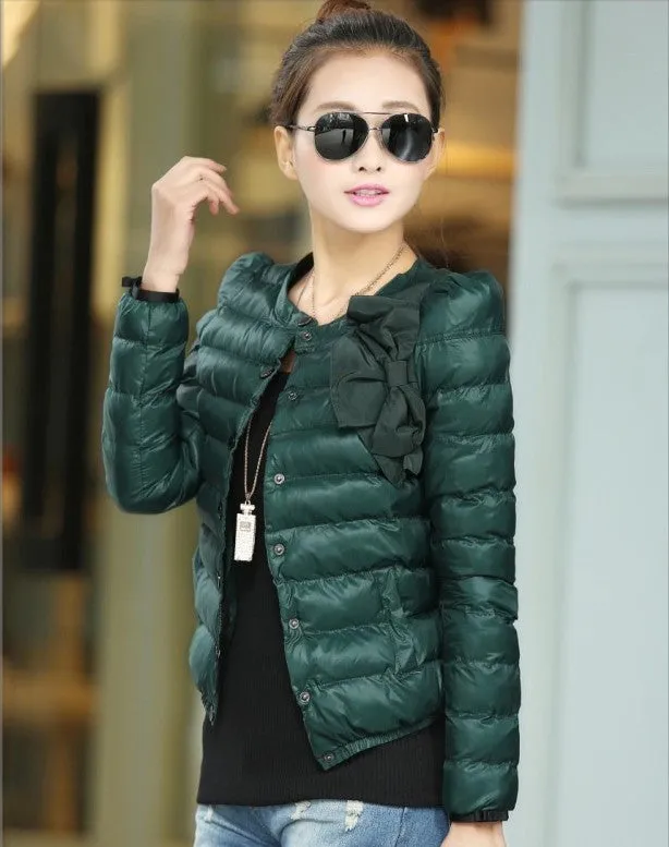 New women ZAB padded jacket to keep warm in winter, ladies fashion, decorative bow, Slim short jacket Outerwear & Padded