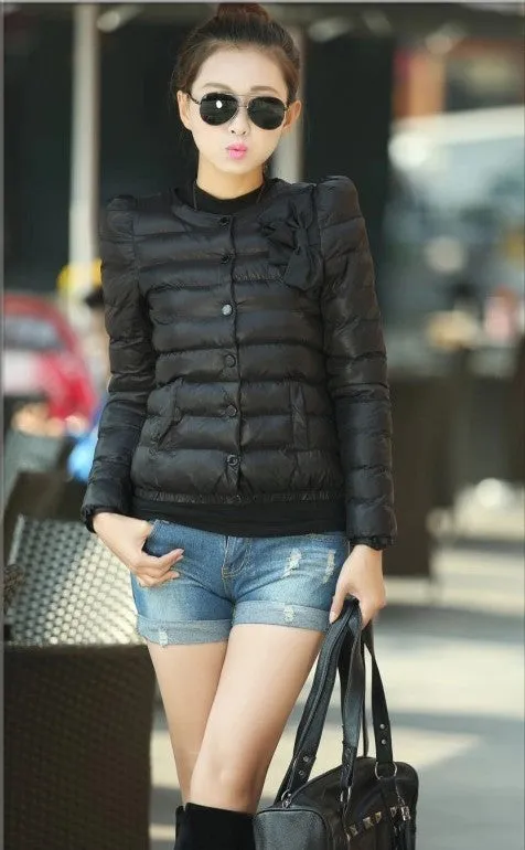 New women ZAB padded jacket to keep warm in winter, ladies fashion, decorative bow, Slim short jacket Outerwear & Padded