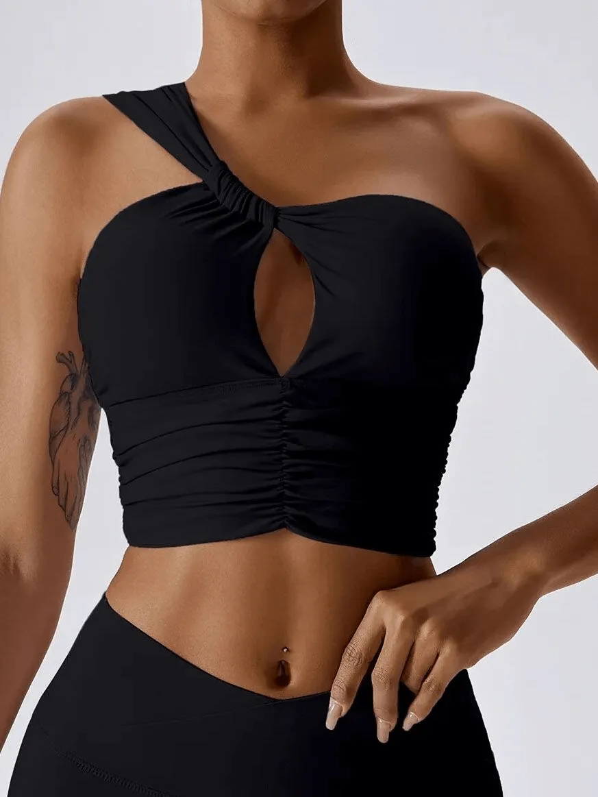 One Shoulder Backless Fitness Yoga Sports Bra - SF1769