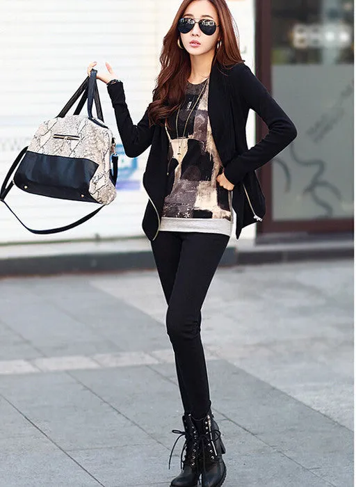 Patchwork Side Zipper Women Autumn Jacket Ladies New Korean Casual Slim Short Coat