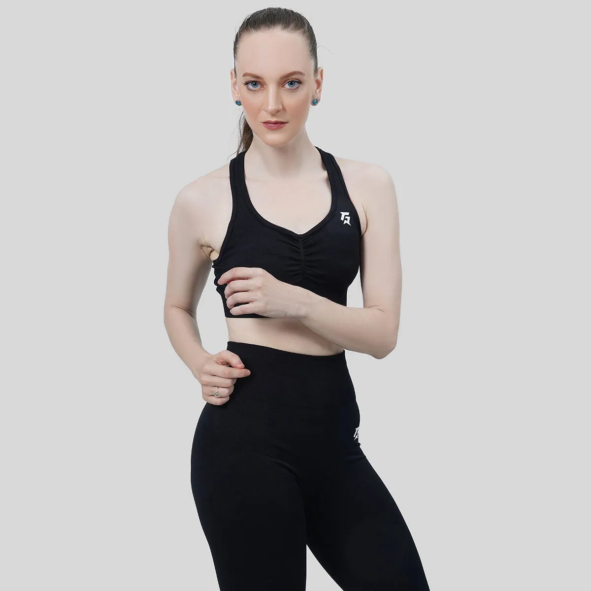 Performance Runched Sports Bra (Black)