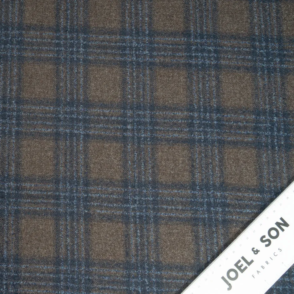 Rich Brown & Navy Blue Checkered Wool, Silk & Cashmere Suiting