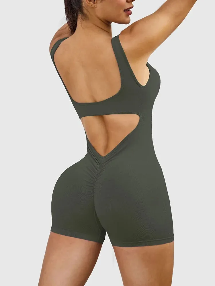 Seamless Hollow Out Back Sports Romper