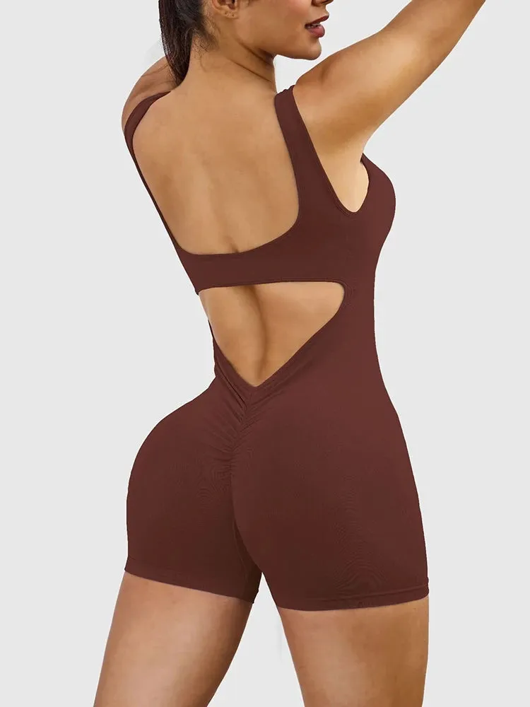 Seamless Hollow Out Back Sports Romper