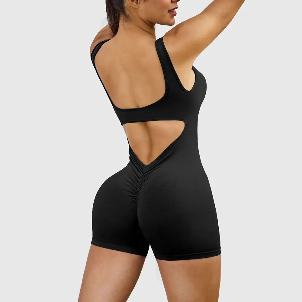 Seamless Hollow Out Back Sports Romper