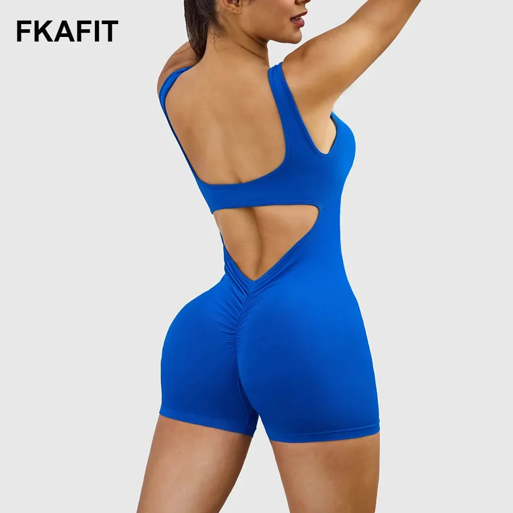 Seamless Hollow Out Back Sports Romper