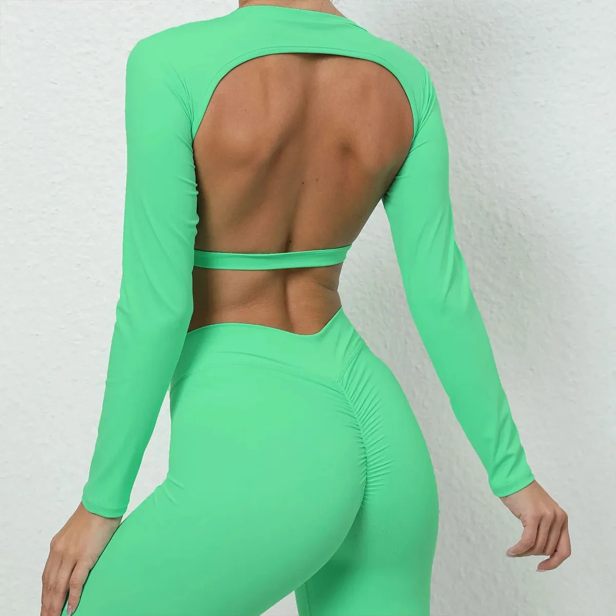 Sexy Long Sleeve Yoga Backless Gym Top