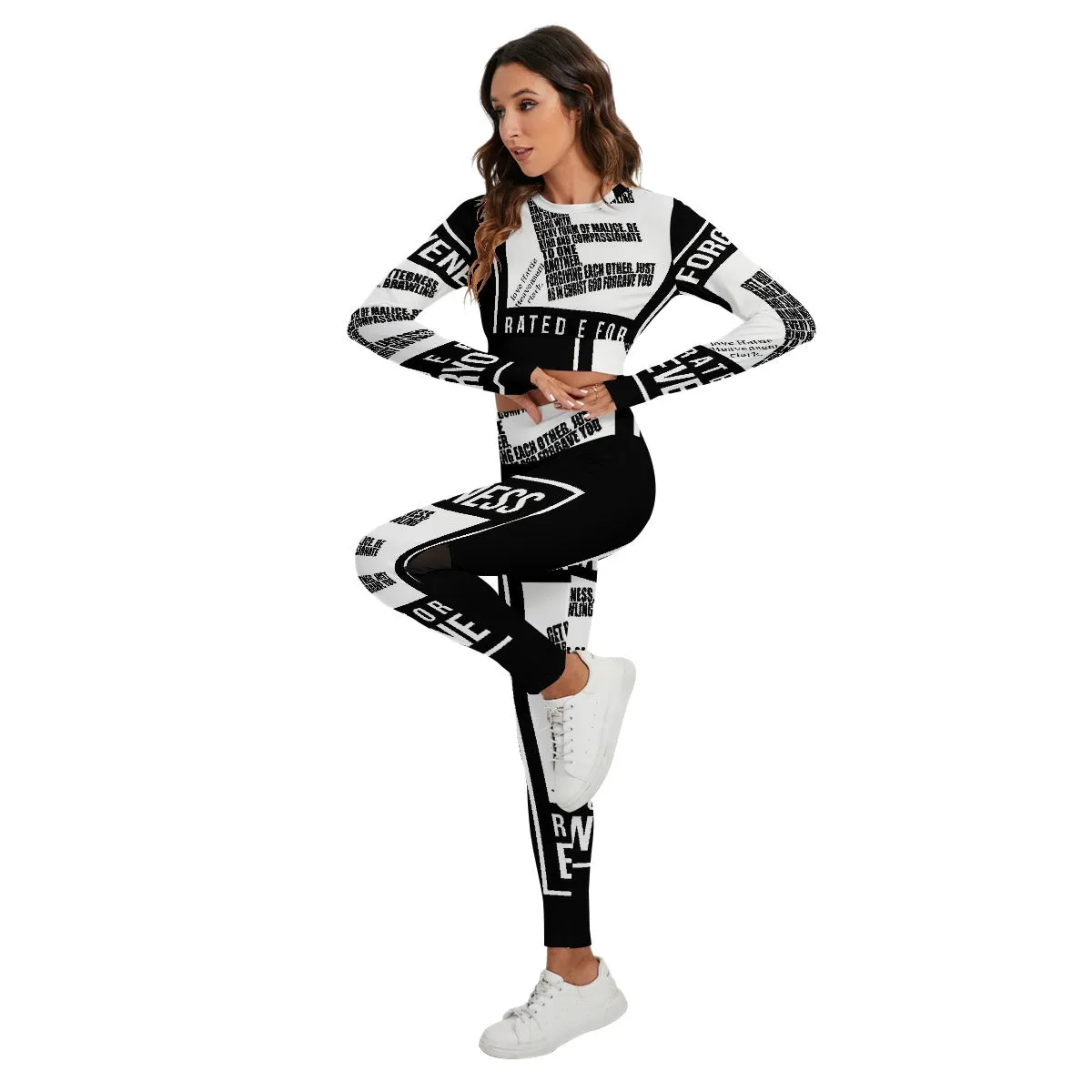 Signature Series B/W All-Over Print Women's Sport Set With Backless Top And Leggings