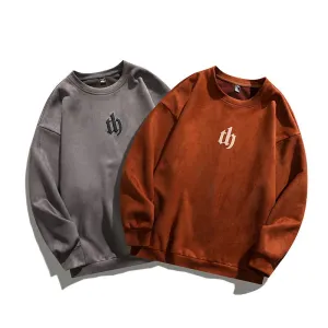 Solid Color Suede-Like Print Foam Sweatshirt