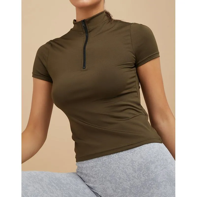 Stand-Up Collar Outdoor Fitness Yoga Running Zipper Sports Tee