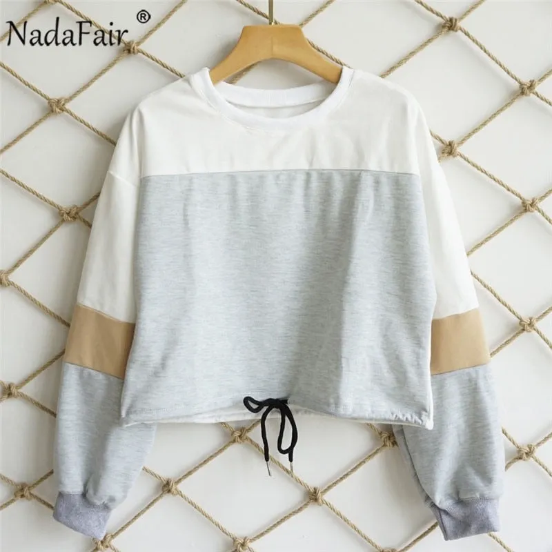 VenusFox Patchwork Loose Casual Cropped Sweatshirt