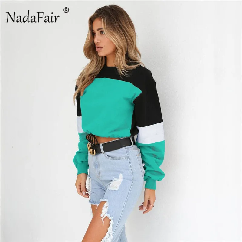 VenusFox Patchwork Loose Casual Cropped Sweatshirt