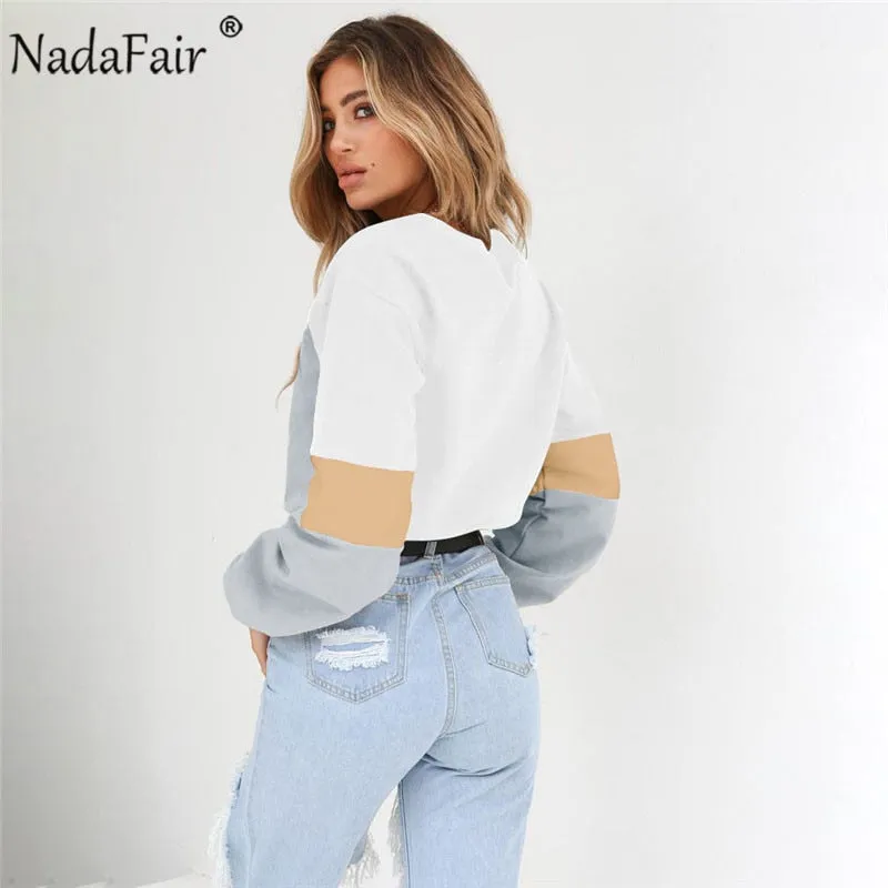 VenusFox Patchwork Loose Casual Cropped Sweatshirt