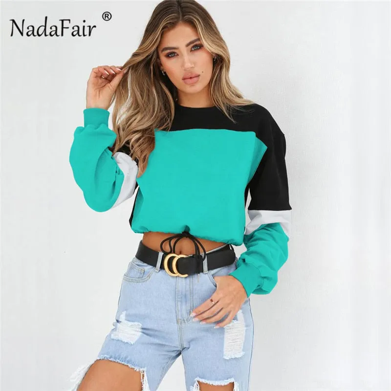 VenusFox Patchwork Loose Casual Cropped Sweatshirt