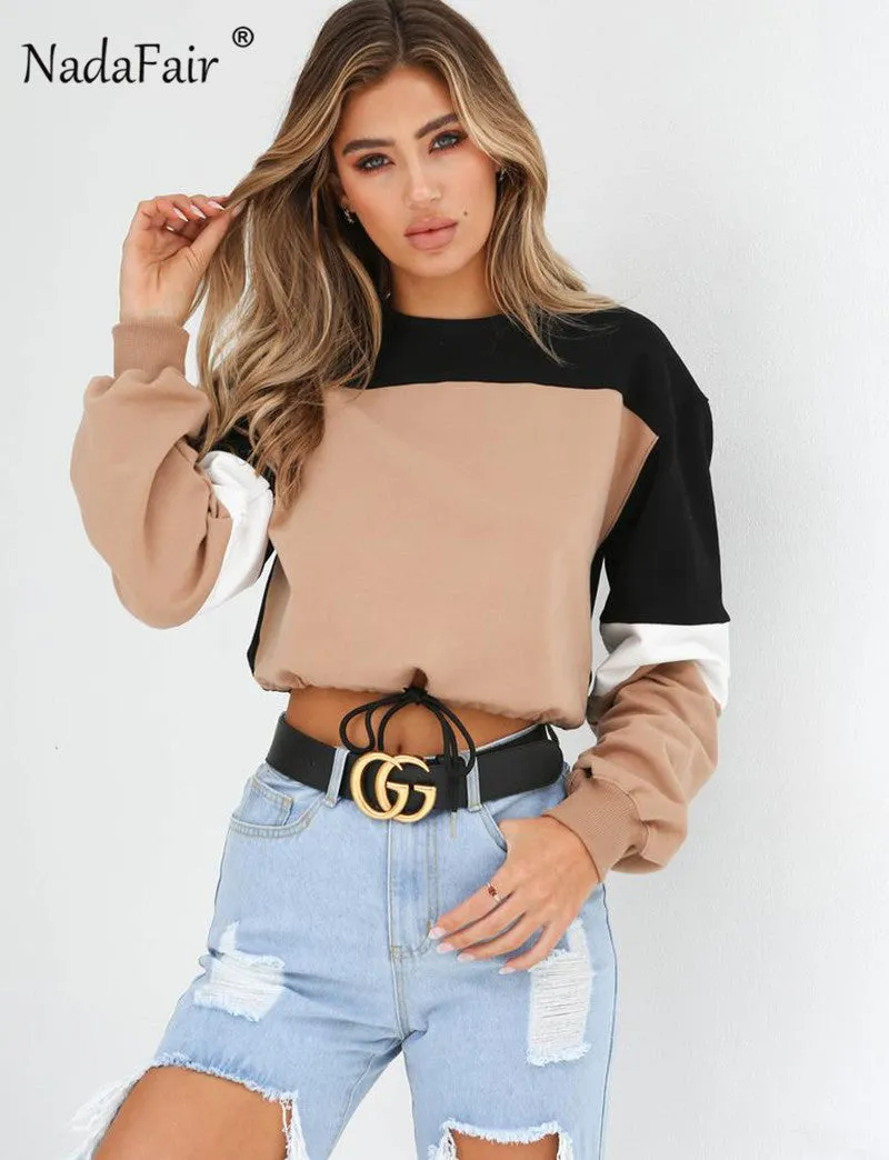 VenusFox Patchwork Loose Casual Cropped Sweatshirt