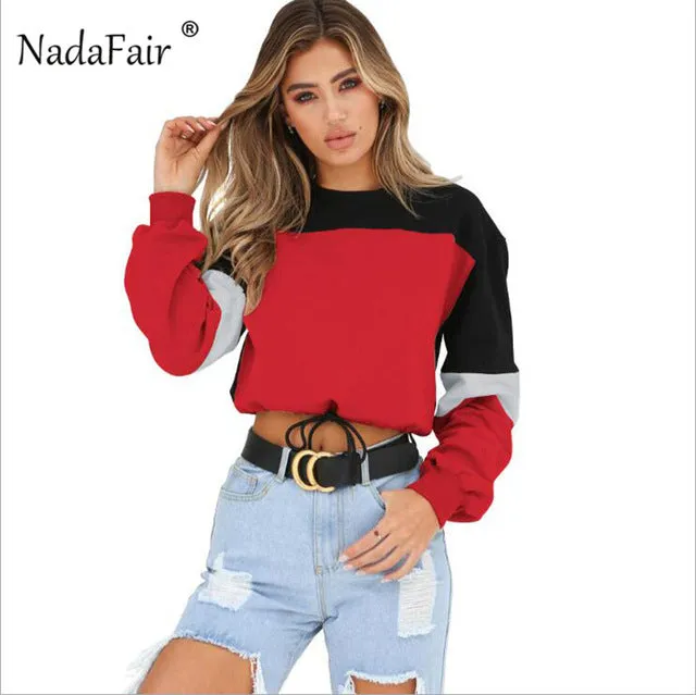 VenusFox Patchwork Loose Casual Cropped Sweatshirt