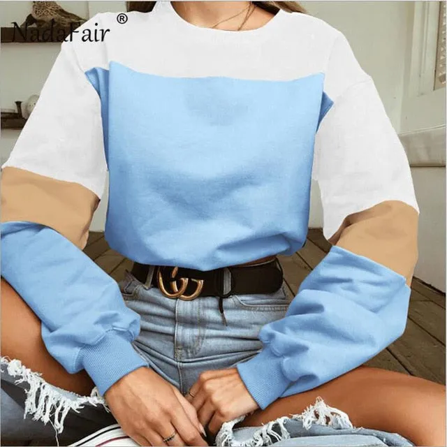 VenusFox Patchwork Loose Casual Cropped Sweatshirt