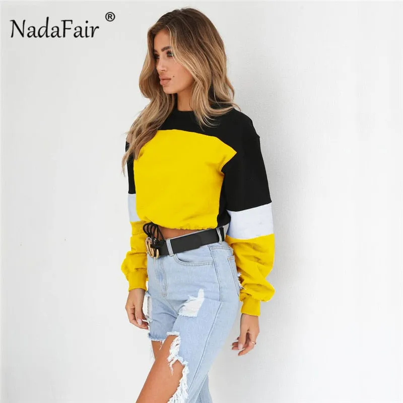 VenusFox Patchwork Loose Casual Cropped Sweatshirt