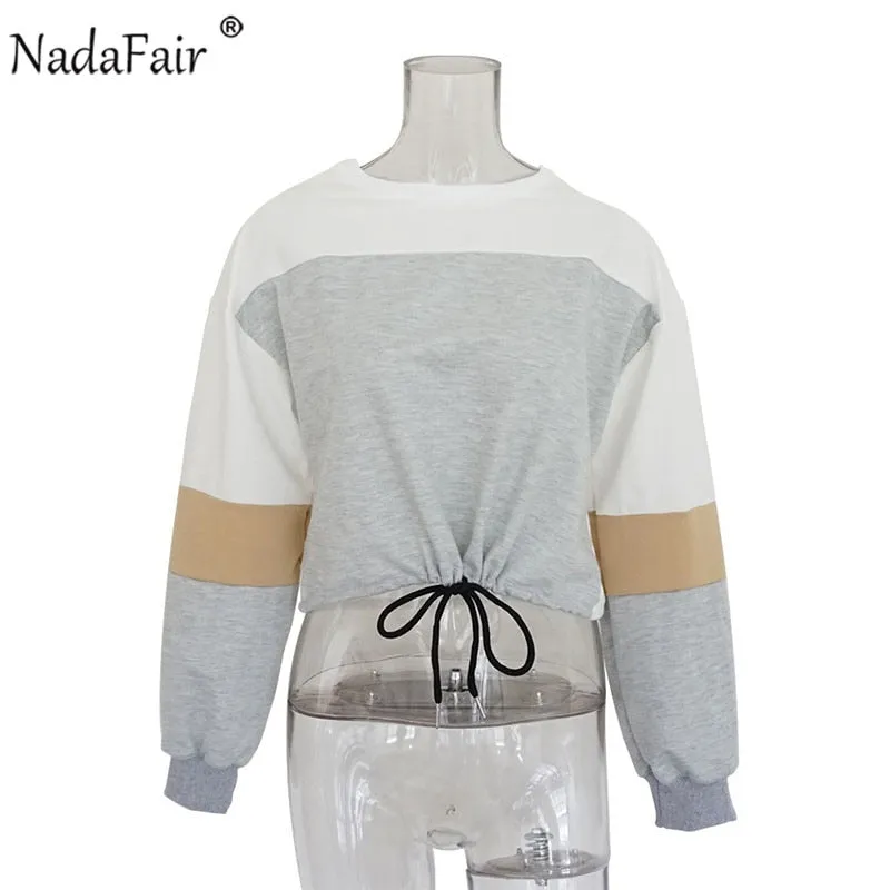 VenusFox Patchwork Loose Casual Cropped Sweatshirt