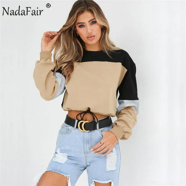 VenusFox Patchwork Loose Casual Cropped Sweatshirt