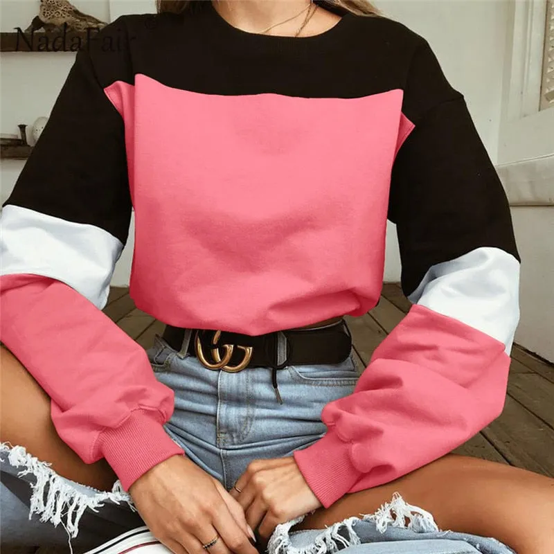 VenusFox Patchwork Loose Casual Cropped Sweatshirt