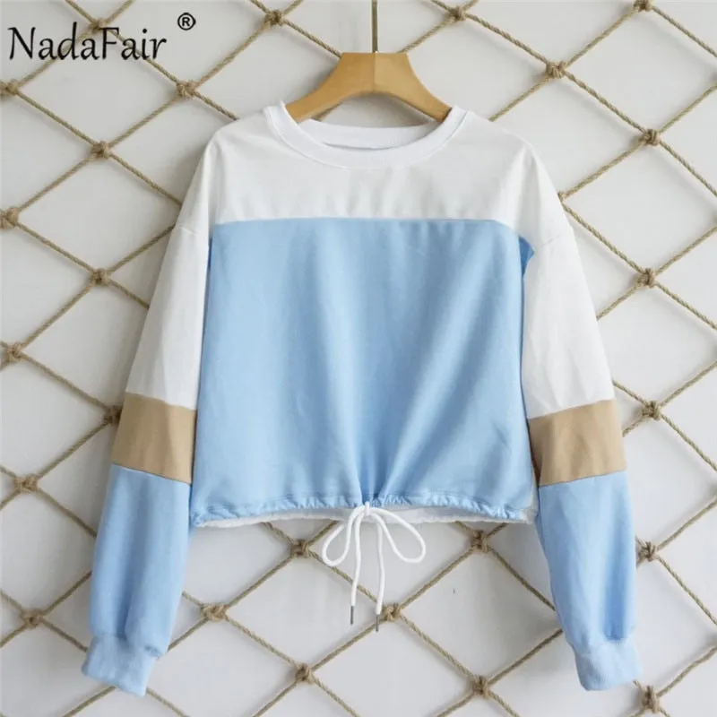 VenusFox Patchwork Loose Casual Cropped Sweatshirt