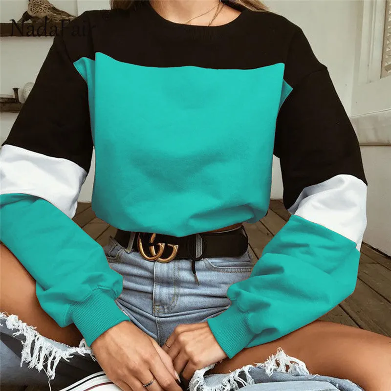 VenusFox Patchwork Loose Casual Cropped Sweatshirt