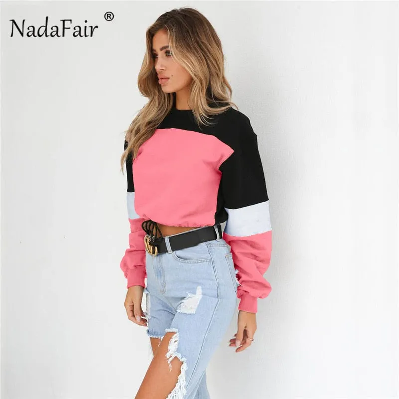 VenusFox Patchwork Loose Casual Cropped Sweatshirt