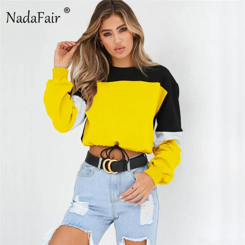 VenusFox Patchwork Loose Casual Cropped Sweatshirt