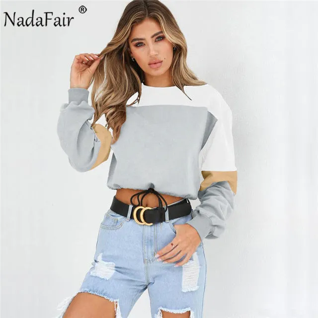 VenusFox Patchwork Loose Casual Cropped Sweatshirt