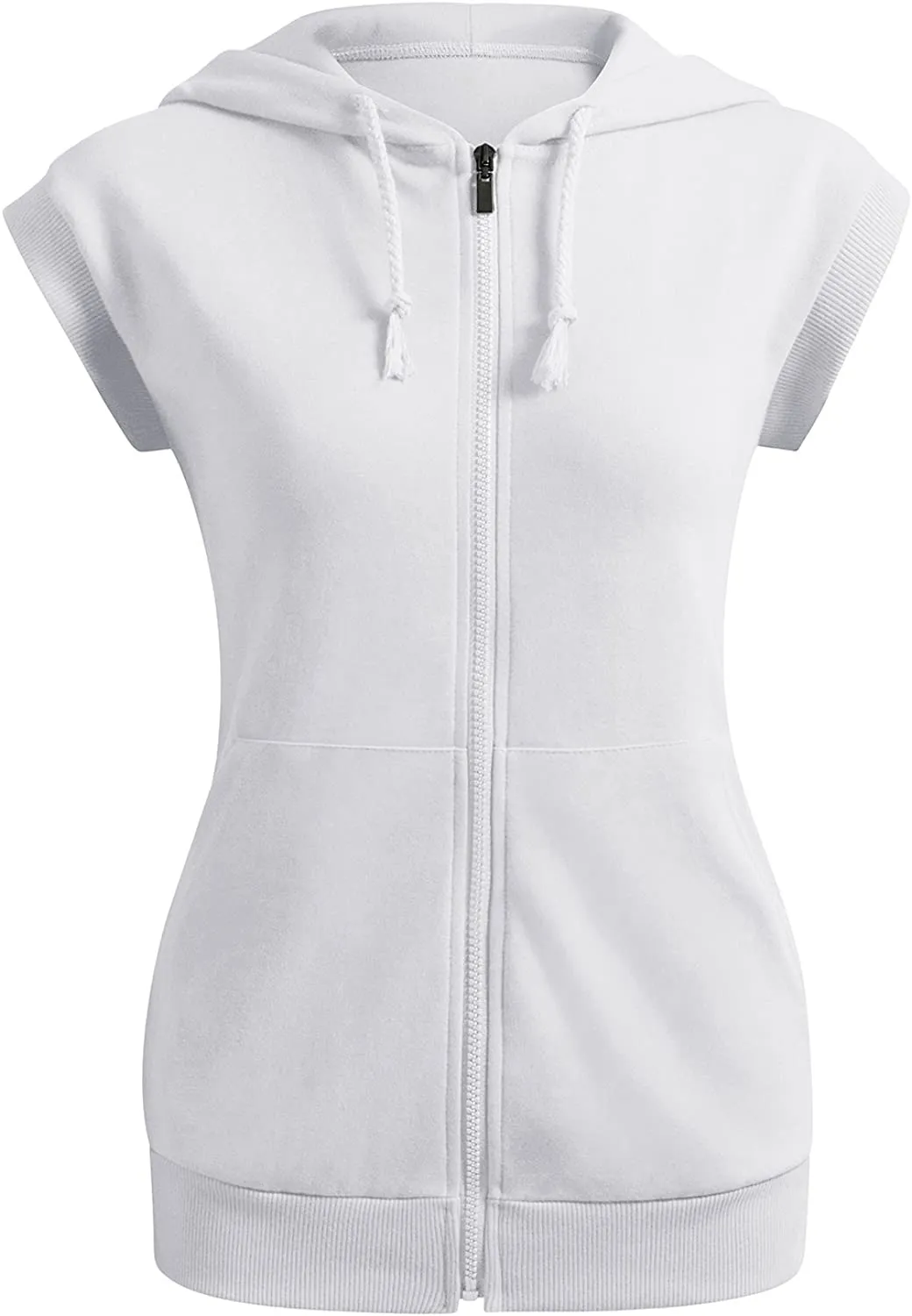 Wholesale Women's Short Sleeve Fleece Hoody Classic Drawstring Pullover