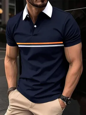 Wiaofellas  -  Short Sleeved Lapel T-Shirt For Men With Button Stripes 3d Printed Summer Casual And Comfortable Sports Polo Top